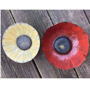 Set of Two Flower Paper Mache Bowls